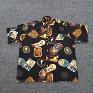 Tori Richard Shirt Mens Large Black Hawaiian Aloha Cocktail Print Viscose USA